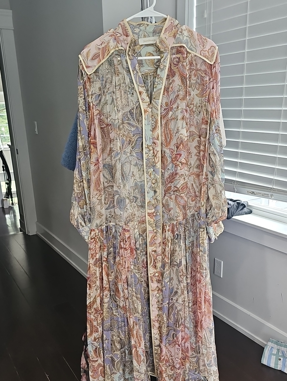 Zimmermann Pastel Floral Sheer Button-Front Maxi Dress